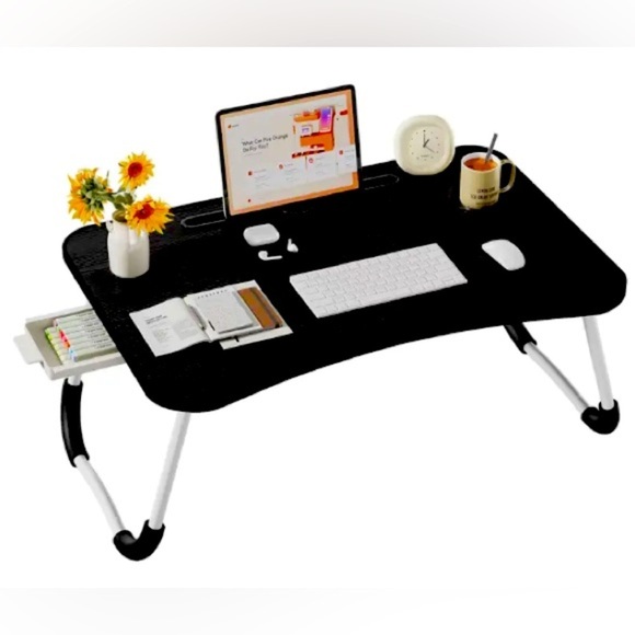 LAPTOP/DESKTOP: Large BLACK & Portable w/Cup Holder & Drawer, NIB - Picture 2 of 15